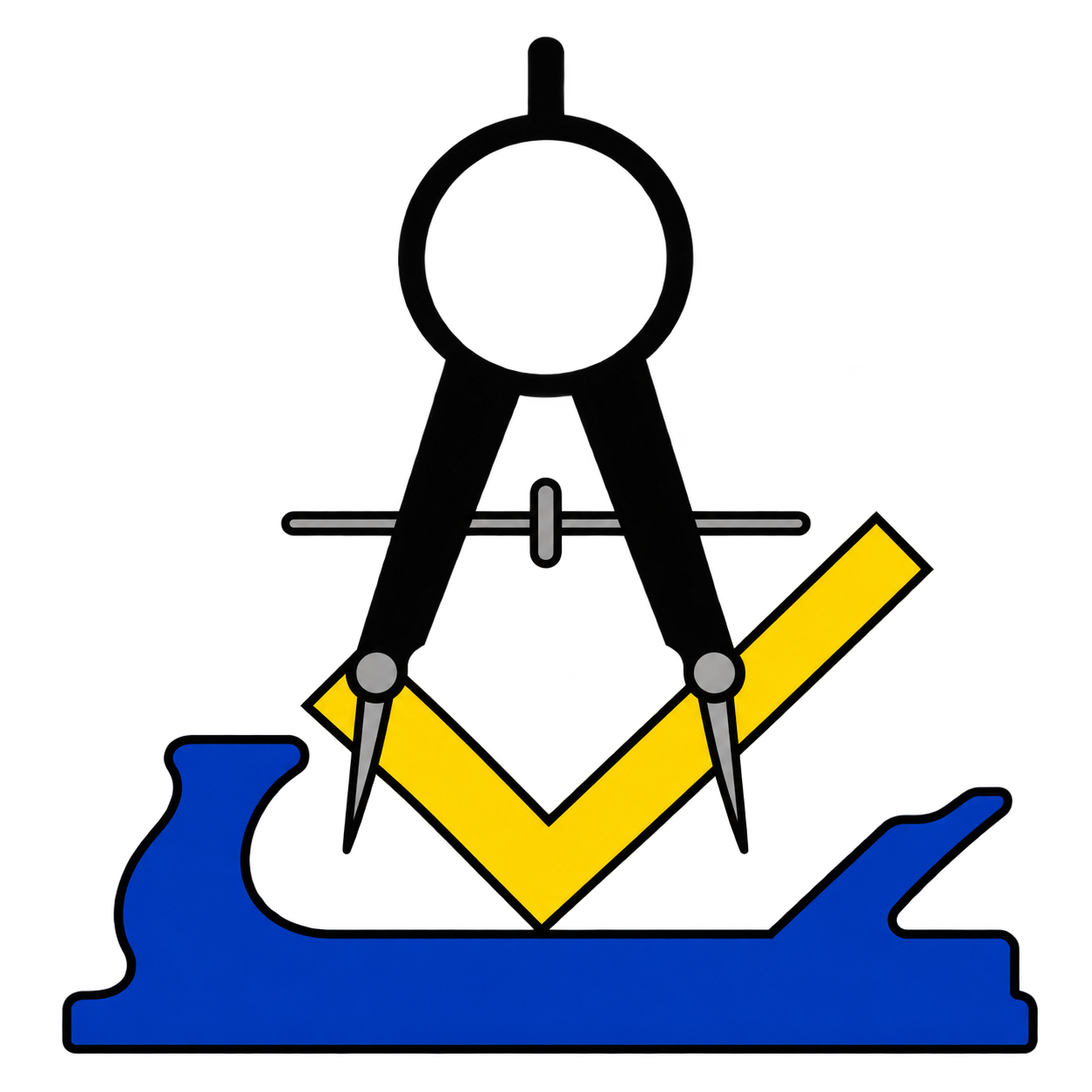 Logo der Möbel- und Bautischlerei Grunenberg mit Zirkel, Winkel und Hobel
